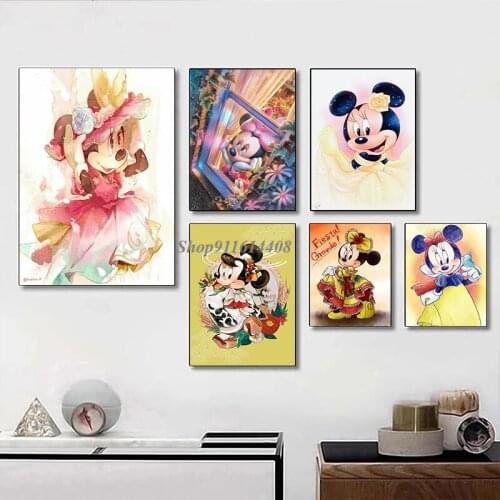 Canvas Painting Disney Classic Anime Cartoon Mickey Minnie Mouse Postr Print Wall Art Pictures for Kids Home Living Room Decor