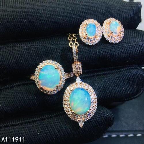 KJJEAXCMY fine jewelry 925 sterling silver inlaid Natural Opal exquisite Ring Earring Necklace Womens Suit Support Test noble