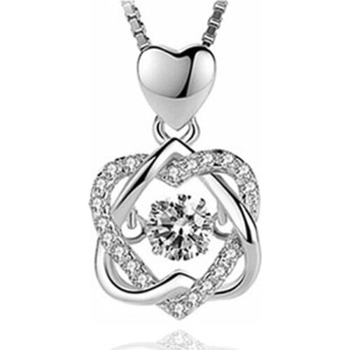 Korean Version Trend Color Silver Flicker Heart-Shaped Inlaid Diamond Pendants Rose Gold Simplicity Necklace