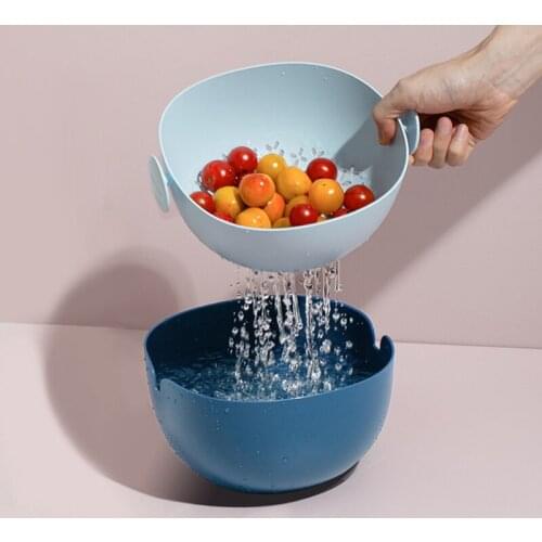 Kitchen Silicone Double Drain Basket Bowl Washing Storage Basket Strainers Bowls Drainer Vegetable Cleaning Colander Tool