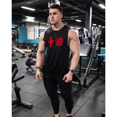 Chinese Letters Printed Tank tops Mesh Round Neck Sleeveless Causal Summer Singlets Workout Training Wear Graphic Tops