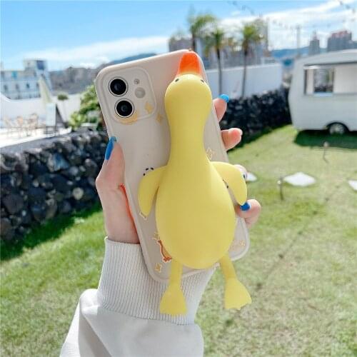 Cute Cartoon Duck Reliver Stress Anti-fall Phone Case For Iphone 12 11 Pro Max X Xr Xs Max 7 8 Plus Pop Fidget Toys Cover Fundas