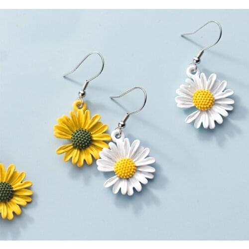 MloveAcc Sweet Cute Simple Daisy Flower Sunflower 925 Sterling Silver Drop Earrings for Women Girls Charm Statement Jewelry Gift