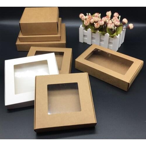 Multi-Size Paper Gifts Packaging Boxes 50pcs Clease Pvc Window Wedding Party Candy Handmade Product Storage Packing Gift Boxes