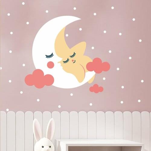 Cartoon Moon Star Wall Stickers Baby Bedroom Girls Sticker Wall Decoration Removable Vinyl Wall Decals Home Decor DIY Art Murals