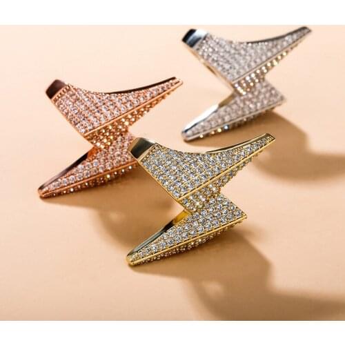 Hip Hop Micro Paved Cubic Zirconia Bling Iced Out Lightning Finger Rings for Men Rapper Jewelry Drop Shipping