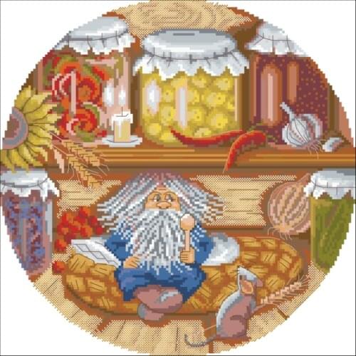 3TH Counted Cross Stitch Kit Dwarf and his Jam House Home Mouse Little Small Old Man panna