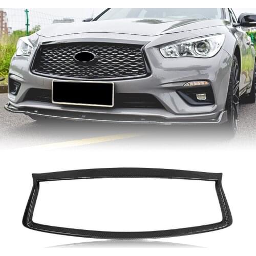 Real Carbon Fiber Grill Grille Front Center Frame Mesh Bumper Upper Lip Trim Overlay Cover For Infiniti Q50 Q50S 2014-2017 16 15