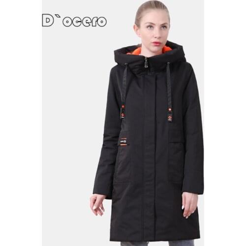 D`OCERO 2021 New Spring Women Parkas Plus Size Fashion Autumn Quilted Coat Hooded Female Jacket Long Outerwear Lined Clothing