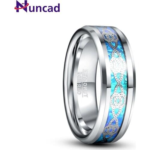 NUNCAD Silver Color Knot Groove Anillo Hombre Blue Opal Men Tungsten Ring Wedding Jewellery AAA Quality