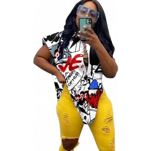 African Clothes Shirts For Women Flying Sleeve Side Hollow Tops Summer New Graffiti Print Sexy Hip Hop African Tunic Blouse 2021