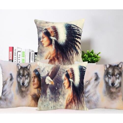 Eagle Wolf Animals Pillowcase Decoration Woman Portrait Painting Sofa Cushion Cover 45X45cm 30X50cm Decorative Pillow Case