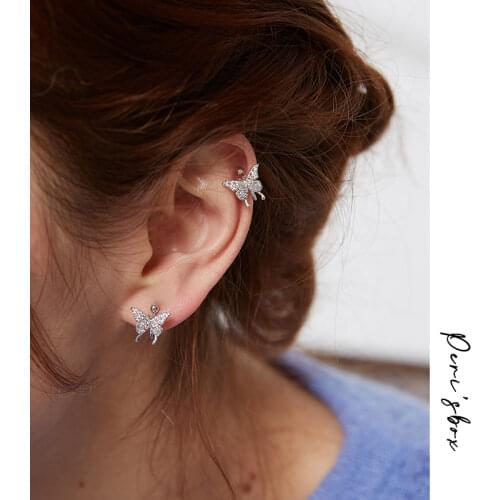 PerisBox Gold Silver Color Butterfly Earrings Clips Cubic Zirconia Small Ear Cuff Bow Dainty Geometric Earrings for Women 2020