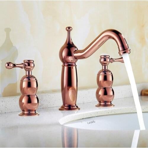 Rose Gold clour 8 inch 3 holes widespread bathroom Lavatory Sink faucet Mixer tap Deck mounted Free ship