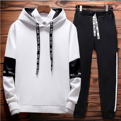Spring Autumn Colorblock Mens Sweatshirt suit Fashion Casual Mens pullover Cotton High Quality Mens Hooded pants 2 piece set
