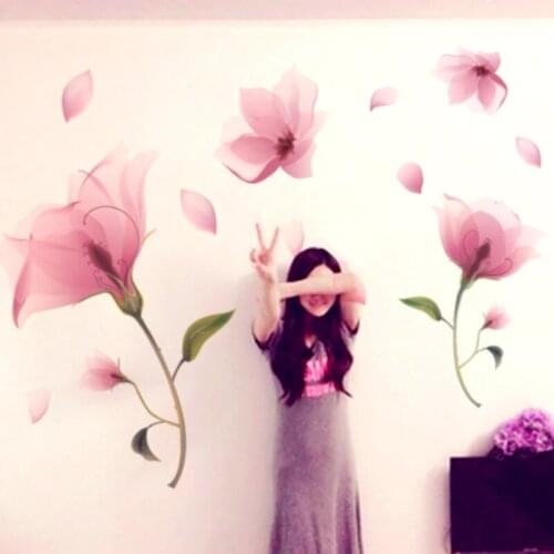 [SHIJUEHEZI] Pink Flowers Wall Stickers DIY Plant Wall Decals for Living Room Wedding Room Kitchen Nursery Home Decoration