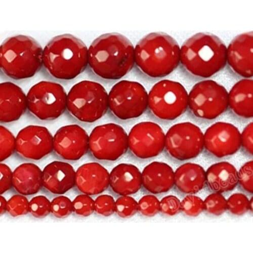 Fctory Price Natural Stone AA Quality Faceted Red Coral Round Beads 16" Strand 6 8 MM Pick Size For Jewelry Making