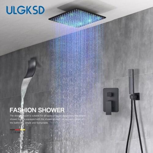 LED Bathroom Shower Faucet Set Rainfall Shower Head ABS Hand Shower Waterfall Bathtub Spout Shower Mixer Tap 2/3 Ways Faucet