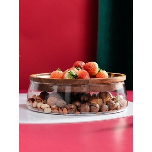 Japan Style Acacia Wood Nuts/Fruits Plate Household Double Layer Candies Glass Storage Box Creative Storage Tray