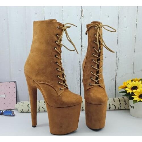 Leecabe DarkBrown 20CM/8inches Pole dancing shoes High Heel platform Boots closed toe Pole Dance booties