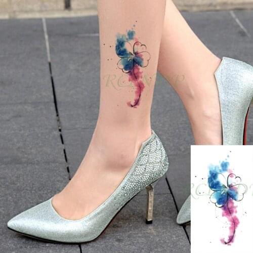 Waterproof Temporary Tattoo Sticker Four Leaf Clover Watercolor Flower Small Body Art Flash Tatoo Fake Tatto for Kids Men Women