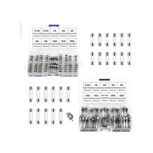 XFCZMG 182 PCS Fast-Blow Tube 250V Glass Fuse - 0.2A 0.5A 1A 2A 3A 5A 8A 10A 15A 20A 30AMP Fuse Assortment Kit