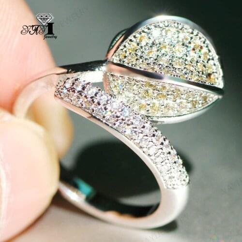 YaYI Jewelry Fashion Princess Cut Prong Setting White Cubic Zirconia Silver Color Engagement Wedding Party Leaves Gift Rings