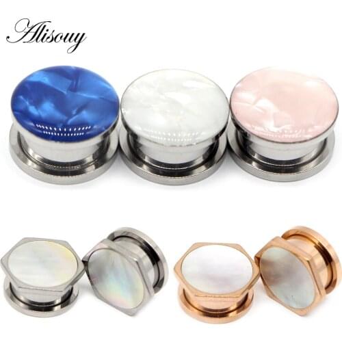 Alisouy 2PCS Ear Piercing Plugs Tunnels Ring Shell Stainless Steel Body Jewelry Gauges Screw Earrings 2G 0G 00G 6mm-25mm