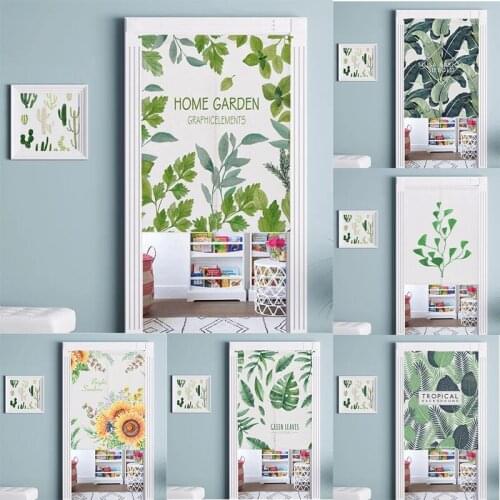 Green Plant Leaves Cotton Linen Door Curtain Living Room Shower Blackout Curtain Half Panel Curtain Home Decor