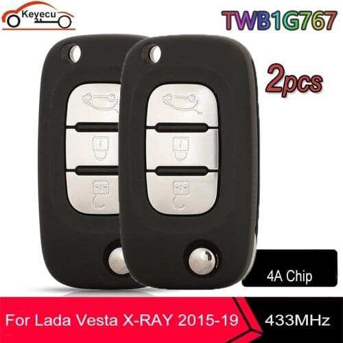 KEYECU Replacement Uncut Flip Remote Key Fob 3 Button 433MHz PCF7961M for LADA Vesta XRAY X-RAY 2015-2019 TWB1G767