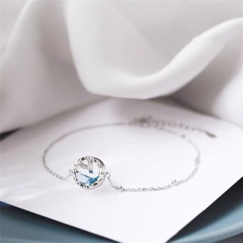 Sole Memory Blue Crystal Mermaid Fishtail 925 Sterling Silver Female Resizable Bracelets SBR285
