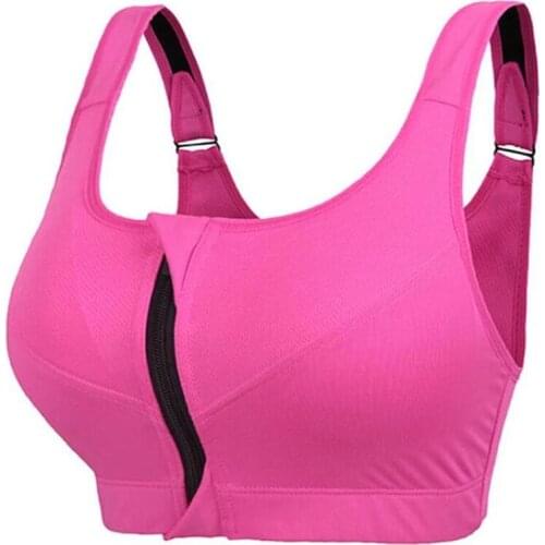 Plus Size Solid Womens Sports Bra Gathered Without Steel Ring Yoga Running Vest Fitness Front Zipper Sexy Shockproof Underwear
