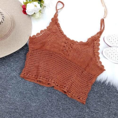 Woman Sling Vest Knitted Sleeveless V-Neck Hollow Out Slim Vests 2021 Summer New Female Elastic Waist Elegant Fashion Tank Top