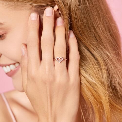 ATHENAIE Real 925 Sterling Silver Color Rose Gold Clear CZ Sparkling Heart Ring for Women Girl Wedding Finger Jewelry