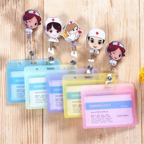 1PC Fashionable Cartoon Frosted Waterproof Card Set Easy To Pull Telescopic Buckle Student Nurse High-grade ID Name Card Holder