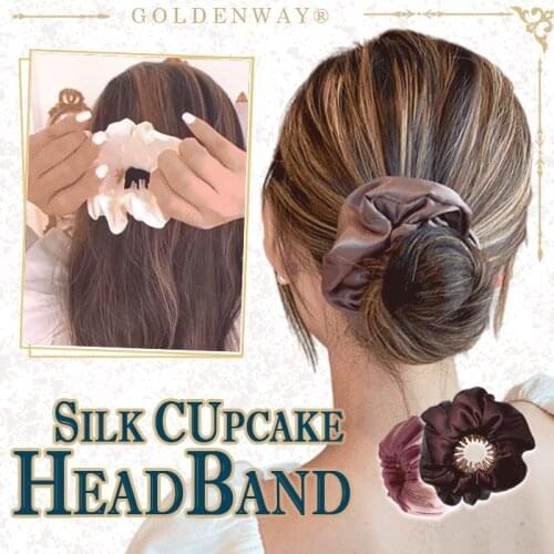 1PC New Silk Cupcake Headband Hair Ties Accessories Scrunchie Ornaments Elastic Hair Bands Tiara Woman Head Dress Dropshipping