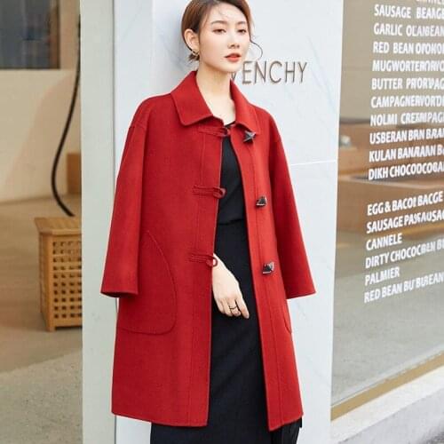 2021 Autumn Winter Korean Woolen Coats Women Turn-down Collar Single-Breasted Elegant Warm Midi Overcoat Office Lady Jacket L746