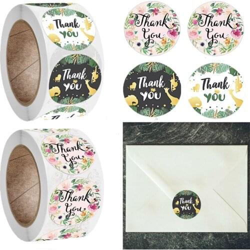 500pcs 2.5cm Thank You Stickers Green Forest Pink Flower Decor Label Gift Wrapping Sealing Decorations Stationery Sticker