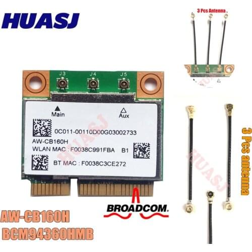 Azurewave AW-CB160H broadcom bcm94360hmb 802.11ac 1300M sem fio wifi wlan bluetooth 4.0 mini card pci-e and 3Pcs Ipex1to ipex 4