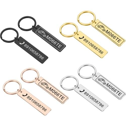 Two Sides Customized Keychain for Car Logo Plate Number Personalized Gift for Girlfriend Boyfriend Anti-lost Keyring Key Chain