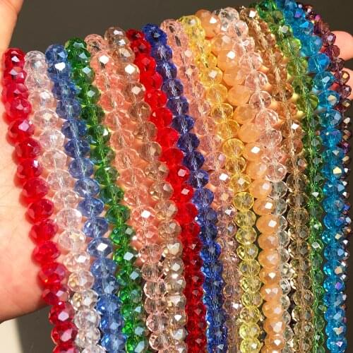4-12mm Multicolor Faceted AB Clear Glass Crystal Rondelle Beads For DIY Jewelry Making Bracelets Necklace Ear Studs 15''inches