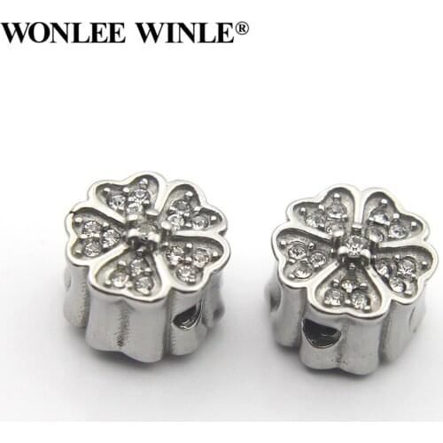 Wonlee Winle 316L Stainless Steel 4mm Hole Crystal Clover Beads Charm For Bracelet Jewelry Making DIY Men&Women