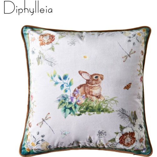 Diphylleia Dutch velvet Pillow Case Animal Series Rabbit Print Invisible zipper Cushion Cover For Living Room Sofa Bedroom