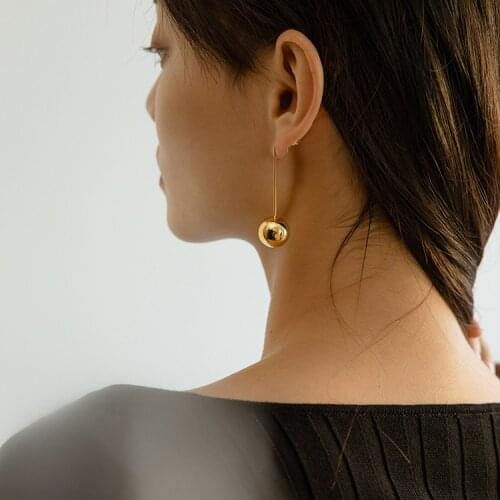 Brass With 18K Gold Long Ball Drop Earrings Women Jewelry Punk Party Gown Runway Korean Japan INS Fashion