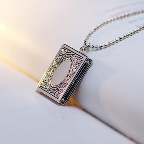 For Women Gold Color Vintage Photo Box floating book locket Necklace Pendant Fashion Jewelry MKA55