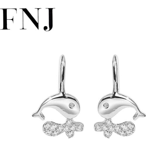 FNJ 925 Silver whale Drop Earrings for Women Jewelry New Fine 100% Pure Original S925 Silver Sterling Earring White Zircon