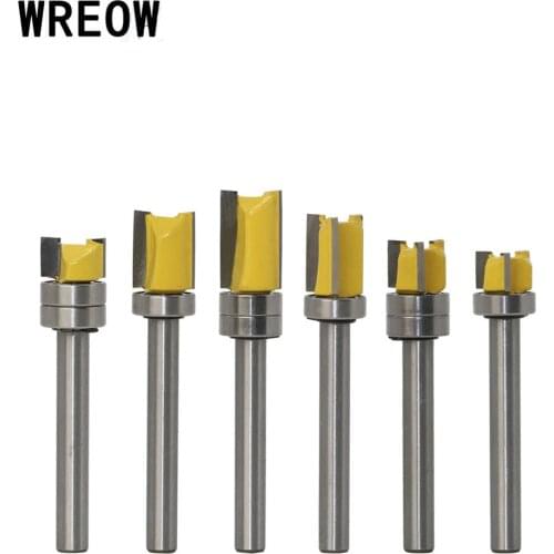 6mm Round Shank Router Bit Carbide Alloy Milling Cutter Tool 3Flute Top Bearing Woodworking Cutter For Hardwood Trimming Slotted