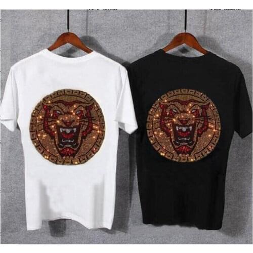 Hot drill Casual Tshirt Men short Sleeve Shirt Business Slim Rhinestone tShirt male Dress tShirts white and black M-5XL