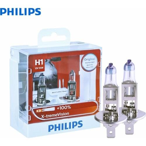 Philips X-treme Vision H1 12V 55W P14.5s 12258XVS2 +100% More Vision Light Car Halogen Headlight Auto Lamps (Twin Pack)