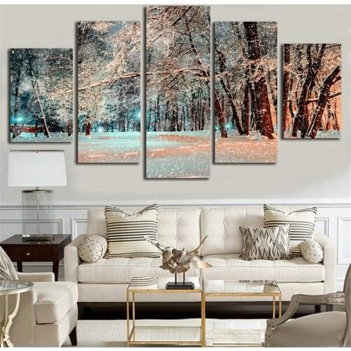 Unframed 5 Piece Snow And Tree Modern Home Wall Decor Canvas Picture Art HD Print Painting On Canvas Artworks